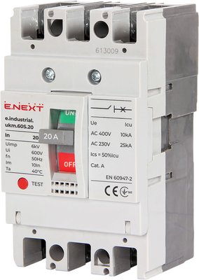 Шкафный автоматический выключатель e.industrial.ukm.60S.20, 3р, 20А i0010016 фото