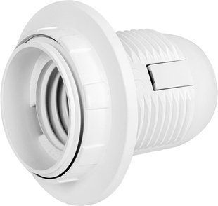 Патрон пластиковый e.lamp socket with nut.E27.pl.white, Е27 с гайкой, белый s9100016 фото