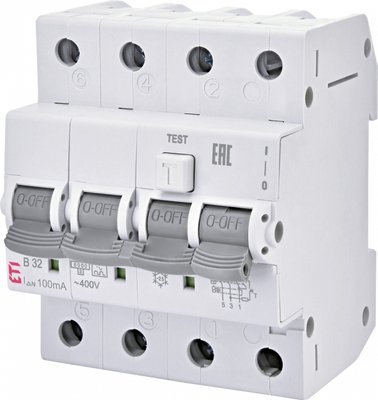 Диф. автоматичний вимикач KZS-4M 3p+N C 6/0,03 тип AC (6kA) 2174021 фото