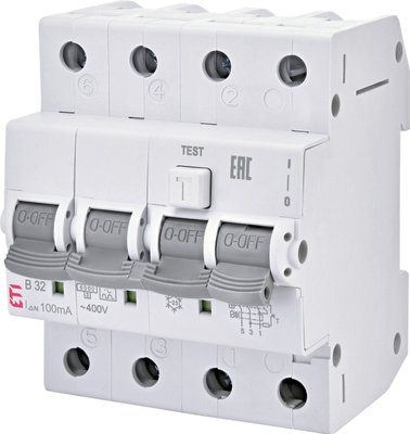 Диф. автоматичний вимикач KZS-4M 3p+N C 10/0,03 тип AC (6kA) 2174022 фото