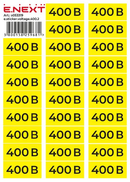 Самоклеящаяся наклейка "400В" e.sticker.voltage.400.2 (90х38мм) 26 шт/лист s053319 фото