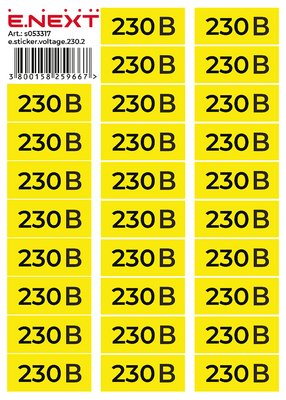 Самоклеящаяся наклейка "230В" e.sticker.voltage.230.2 (90х38мм) 26 шт/лист s053317 фото