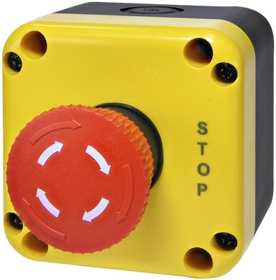 Кнопковий пост 1-модул. ESB1Y-V1 (Standart, "STOP" гриб.типу, відкл. поворотом, червон., корп. жовто 4771624 фото